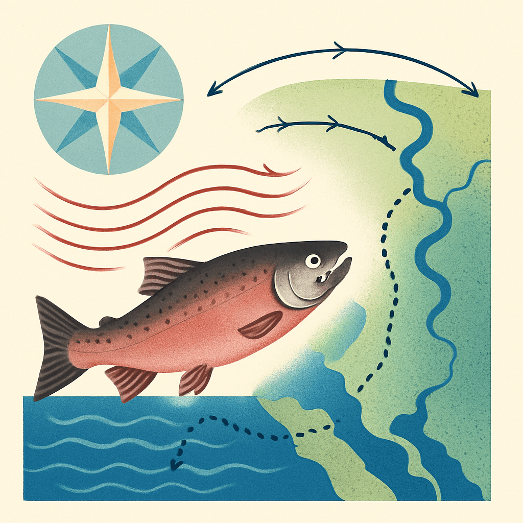 How do salmon find their way back to the exact river where they were born?